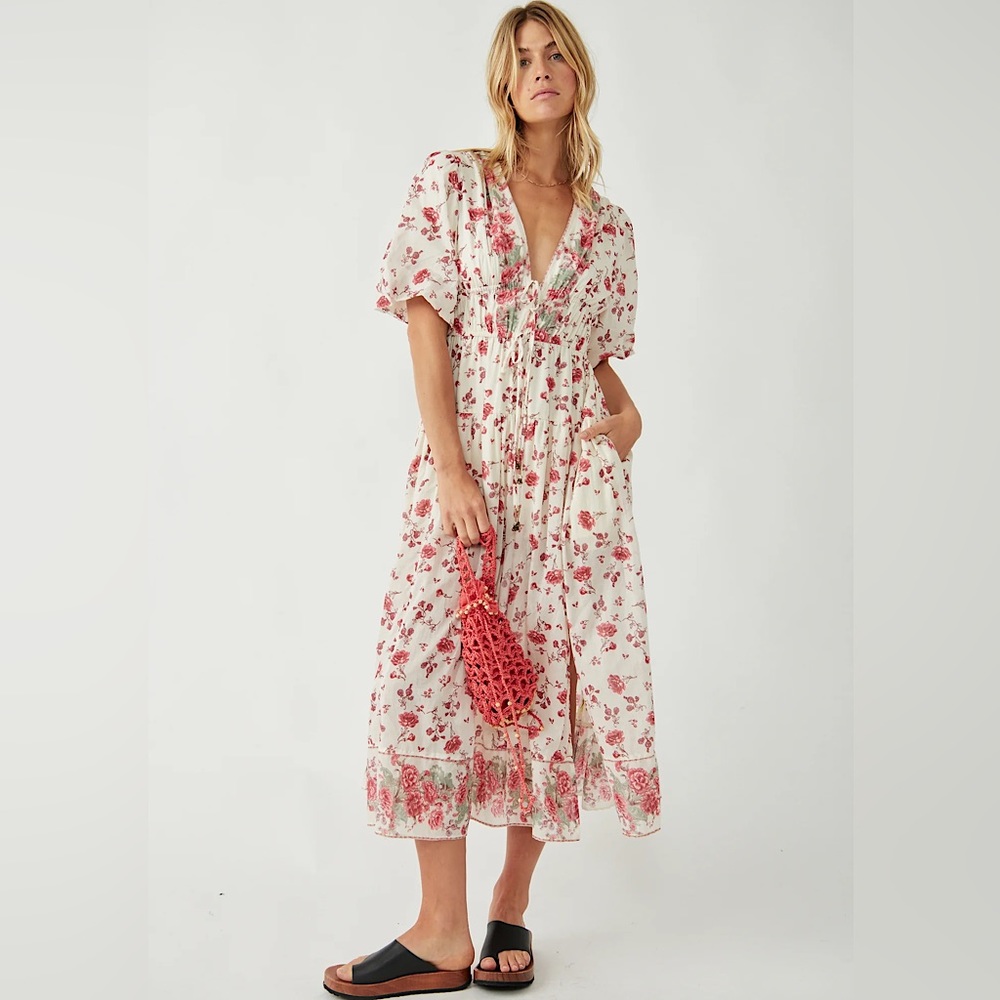 NEW Free People Lysette Maxi Dress Floral Summer V neckline Dress